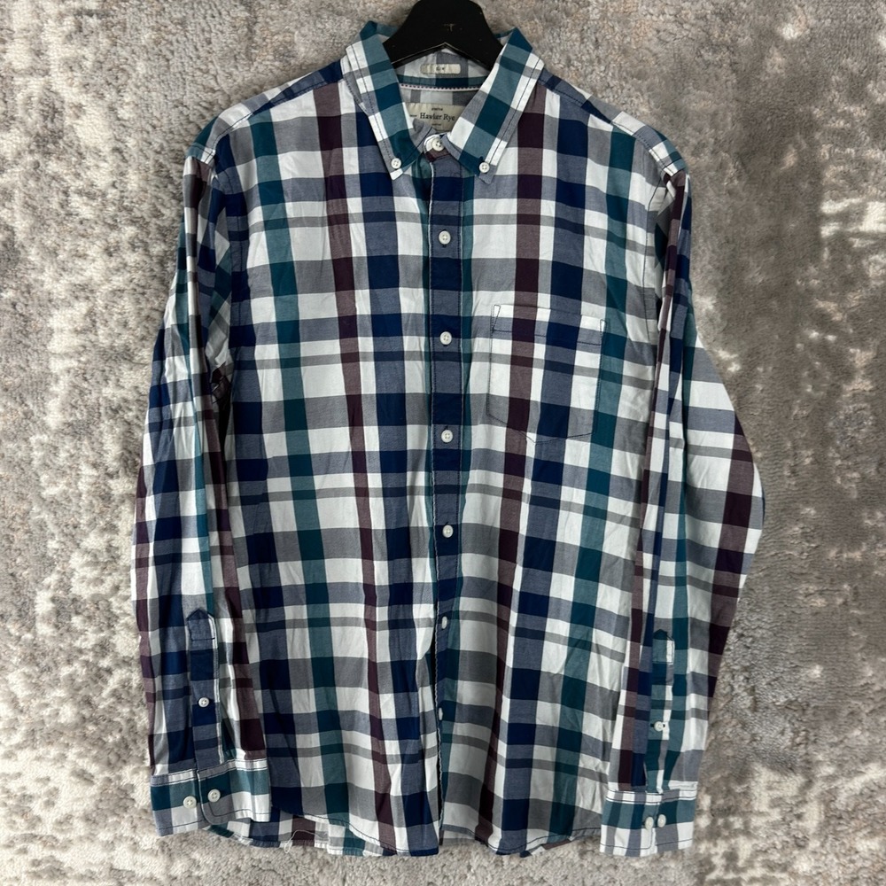 Hawker Rye Size L Slim Plaid Casual Button Shirt Colorful Long Sleeve Collar
